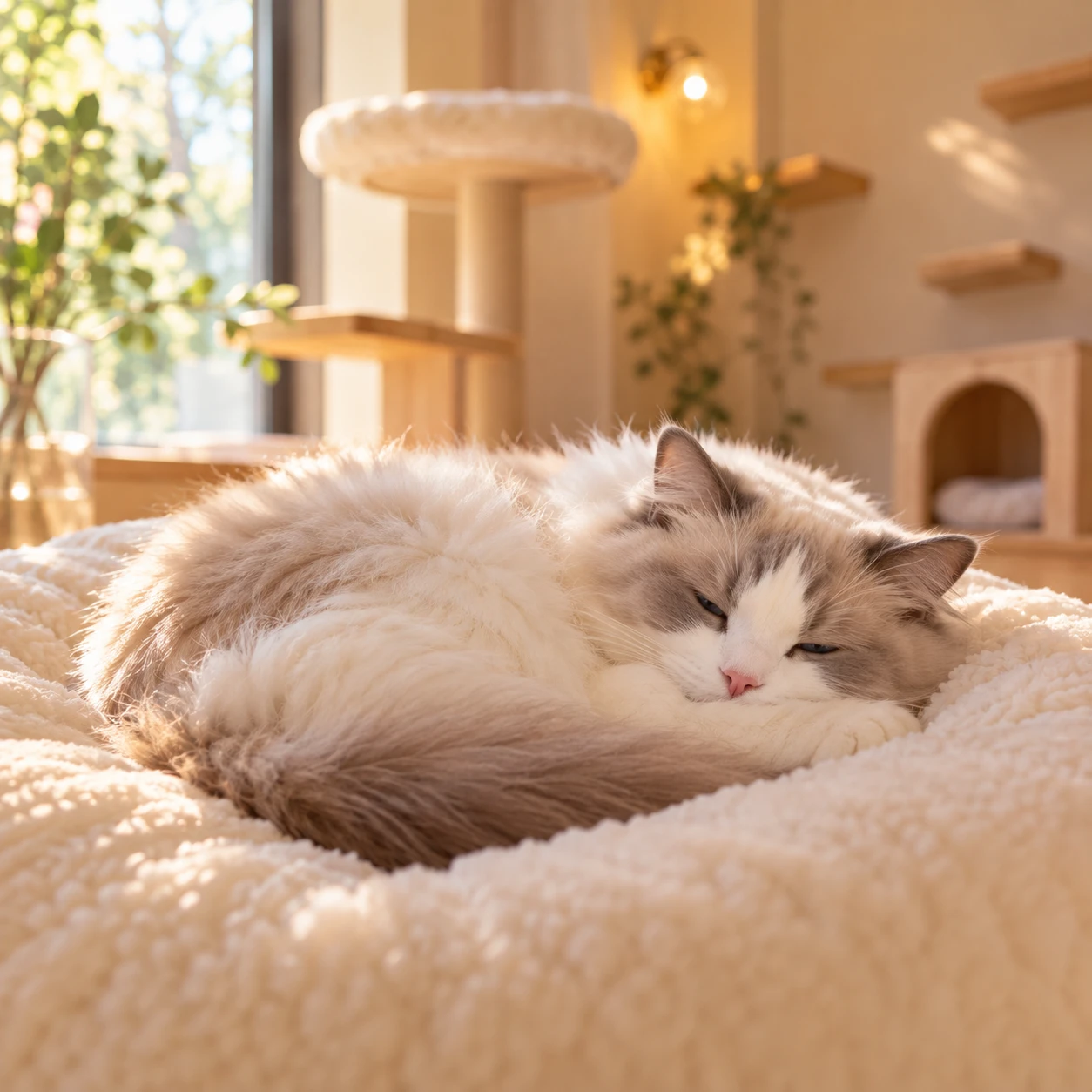 昼の光の中でうとうとする猫